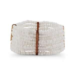    New Womens White Synthetic Beads Wood Stretch Bracelet: Jewelry