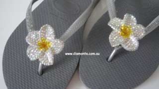 Silver Slim Havaianas Featuring Swarovski Frangipani Flower Crystals 