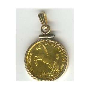 24 KT GOLD  HORSE COIN,SINGAPORE 1990 1/10 OUNCE.999 MOUNTED IN A 14 