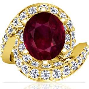   Gold Oval Cut Ruby Ring With Sidestones (GIA Certificate) Jewelry