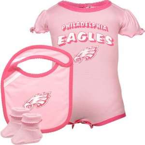   Eagles Infant Girls Pink Creeper, Bib & Bootie Set: Sports & Outdoors