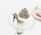 Fashion A High heeled Shoe and Handbag Gold Alloy White Crystal 