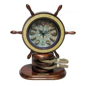   Catalina Ships Wheel With Rope Knot  Table Top Clock