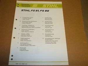 b253) Stihl Parts List Manual FS81, 86 Trimmer  
