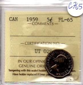 Canada 1959 5 Cent ICCS Graded PL 65 C765  