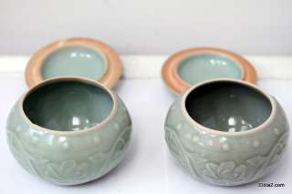 Vintage Pair of Celadon Covered Jars Tea Caddies  