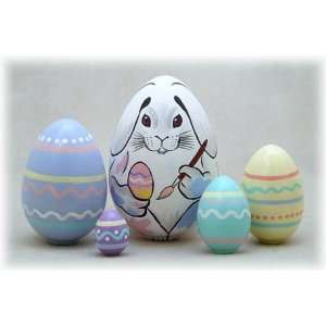  Easter Bunny 5 Piece Russian Wood Nesting Egg: Home 