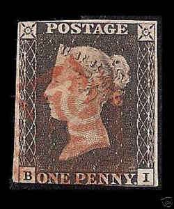 Great Britain #1 Penny Black Red Cancel  