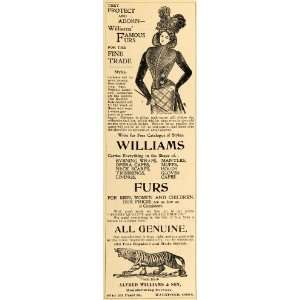  1899 Ad Alfred Williams Son Pratt St Fur Jacket Tiger 101 Pratt St 