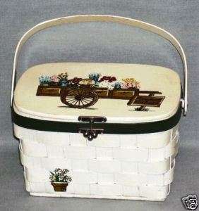 Vintage Wood Basket Purse Signed Caro Nan Handbag Bag  