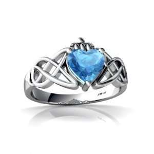   White Gold Heart Genuine Blue Topaz Celtic Claddagh Knot Ring Size 5.5