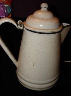 Vintage Camping Off White Graniteware enamel Coffee Pot  