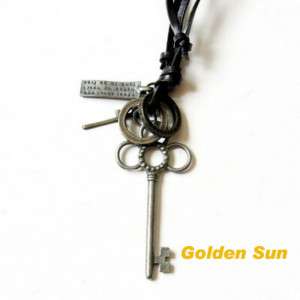 COOL MEN Genuine Leather NECKLACE Ring Cross Key MND05  