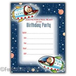  Vintage Space Cadets Birthday Party Invitations Toys 