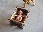 Unique Vintage Ceramic Jesus in Cardboard Bed Nativity Figurine LOOK