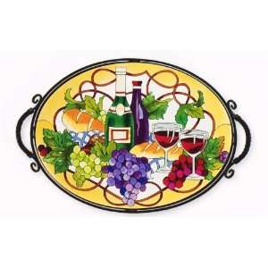  Bread and Wine   Glass Art Tray by Joan Baker: Kitchen 