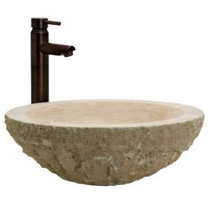   Travertine Vessel Sink with Chiseled Exterior   Silver Travertine