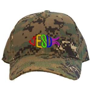    Jesus Fish Embroidered Baseball Cap   Camo: Everything Else