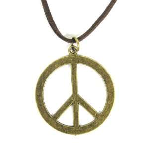 Peace Sign Necklace Flower Power Hippie Anti War Faux Leather Strap 