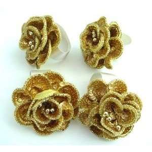  Gold Sequin Flower Napkin Rings Set of 4: Home & Kitchen