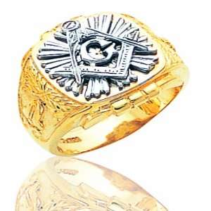  Mens 14K Yellow Gold Open Back Masonic Ring: Jewelry