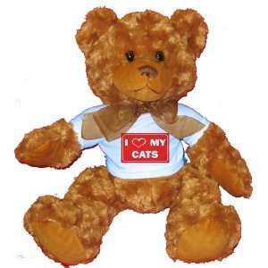    I LOVE MY CATS Plush Teddy Bear with BLUE T Shirt: Toys & Games