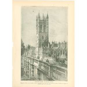  1899 Print Magdalen College & Bridge Oxford England 