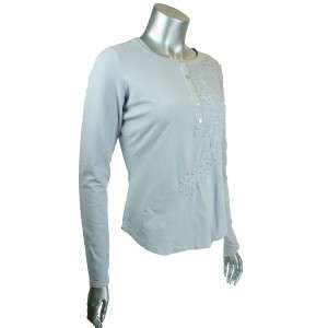 Sutton Studio Womens Lavender Embroidery Henley Top S  