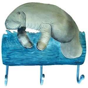  Hand Painted Metal Manatee With 3 Hooks: Kitchen & Dining