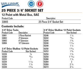 Williams Tools 3/4 Dr. Huge Socket Ratchet Set in Metal Box 7/8   2 