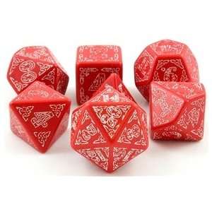   Set (Celtic Red and White) roleplaying game dice + bag: Toys & Games