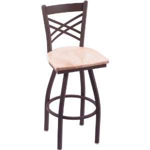   Bar Stool with Bronze Finish, Natural Maple Wood Seat