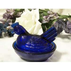  Cobalt Blue Glass Hen on Nest: Home & Kitchen