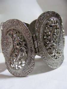 Vtg Designer HOBE Silver Tone PAISLY Clamper CUFF Bracelet Wide  