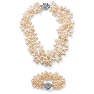   Jewelry Silvertone Metal Peach Cultured Freshwater Pearl Jewelry Set