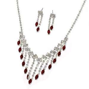  Rhinestone Necklace Set; 18L; Silver Metal with Clear and 