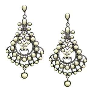  Oxidized Silver Beige Chandelier Earrings Jewelry