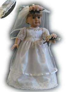 Doll Clothes Fits American Girl Bridal Gown & Bouquet  