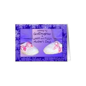  GodDaughter Mothers Day, Fuzzy Slippers, Pink Bows Card 