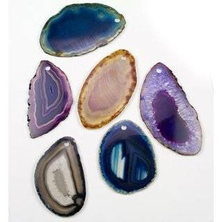 Thin Sliced Agate Pendants with Drilled Hole Set of 6 Assorted Colors