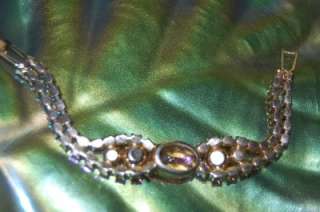   Pink Rhinestone chunky silver bracelet gorgeous thick segmented jewels