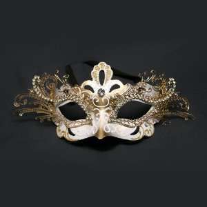  White And Gold Decorative Metal Venetian Half Mask