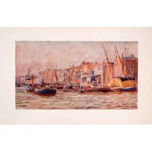   Scene Wharf William Wyllie   Original Color Print