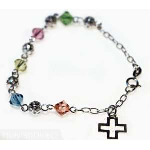   Silver Rosary Bracelet Pastel Crystal Swarovski Beads