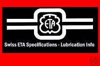 SWISS Bible For ETA Movements Spec Sheets   Oil Charts  