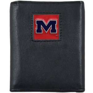   Black Genuine Leather Executive Tri Fold Wallet: Sports & Outdoors