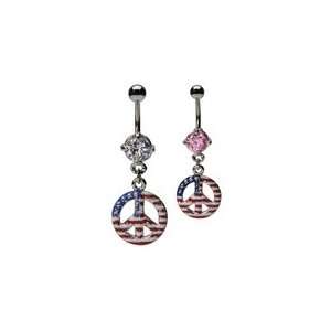  Dangling USA Flag Peace Sign Belly Button Rings: Jewelry