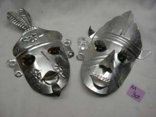 Mexican Folk Art Tin Masks w/ Marble Eyes, Made in Mexico, Tin  
