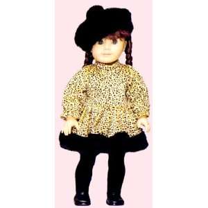  Leopard Print Dress with Black Fur Hat for 18 Inch Dolls 