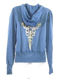 GYPSY 05 Blue Studded Zip Up Hoodie Sweatshirt Jacket M  